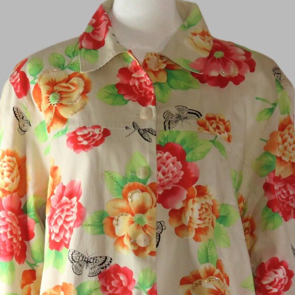 Alfred Dunner Woman's Button Up Jacket with Flowers & Butterflies Size 14 (C626) - Picture 1 of 7